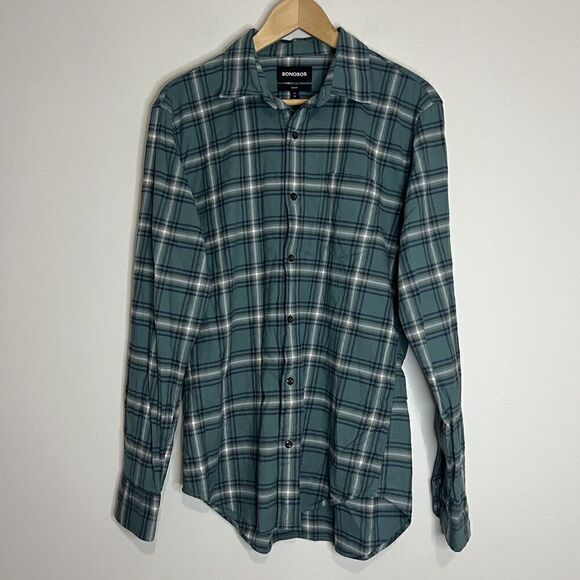Bonobos Green Windowpane Slim Cotton Blend Flannel - Picture 1 of 5